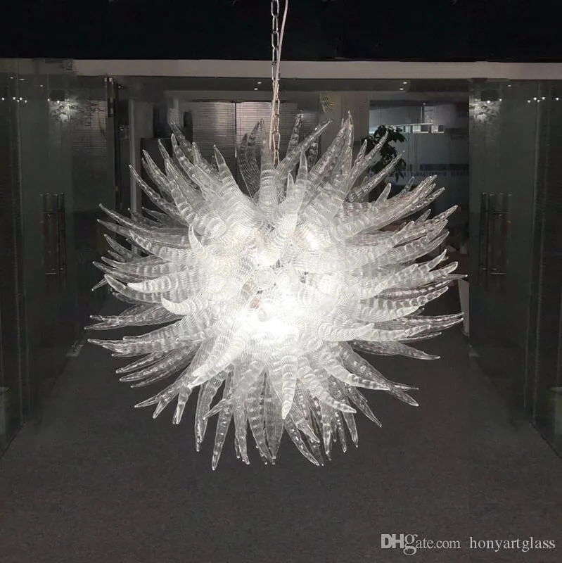 Hotel Murano Claro soplado a mano Cuerno Lámparas de araña de cristal Forma redonda Luz de porche Lámpara de pasillo creativa Cristal