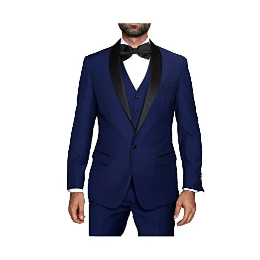 Hot Koop GroomsMen Sjaal Zwart Revers Bruidegom Tuxedos Navy Blue Men Past Bruiloft / Prom / Diner Beste Man Blazer (Jas + Broek + Tie + Vest) A1159