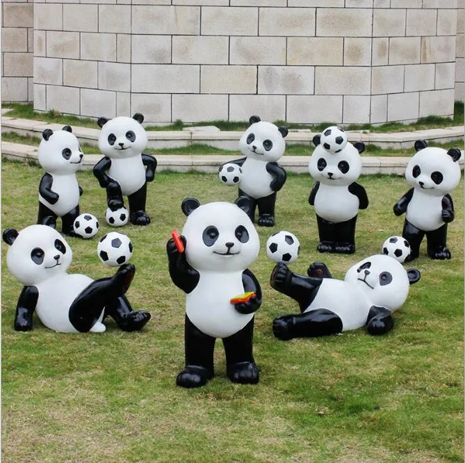 Sculpture de Panda en fibre de verre pour l'extérieur, décorations de jardin en plastique renforcé, ornements d'animaux, centres commerciaux, paysages, pelouse