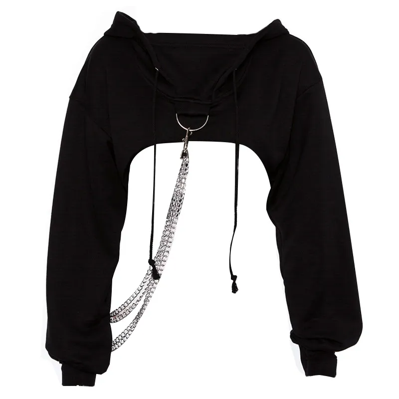 Black Short Hoodies Women Loose Hooded Sweatshirt Female Autumn