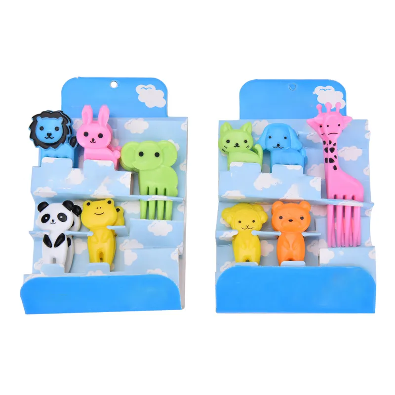 10pcs/pack Animal Farm Fruit Fork Mini Cartoon Children Snack Cake Dessert Fruit Pick Toothpick Bento Lunches Party Decor