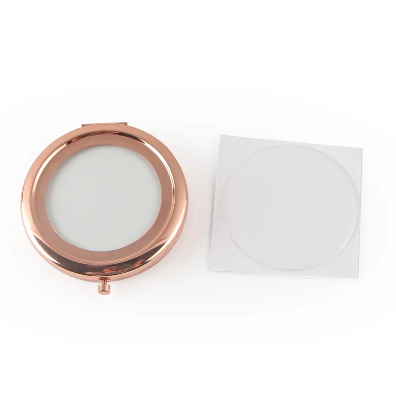 Espejo cosmético compacto de oro rosa a la moda, espejo de maquillaje hueco DIY + pegatina epoxi de 58 mm, 5 unids/lote #18410