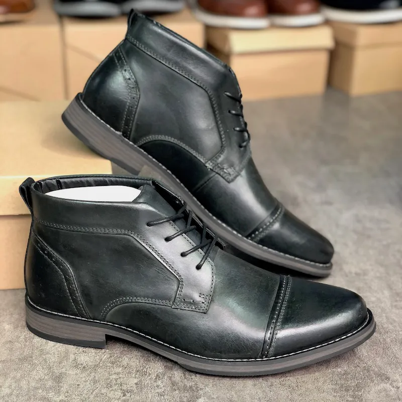 Botas de vestir de diseñador para hombre Botines Martin con cordones Zapatos de negocios formales Zapatos de fiesta de boda de cuero genuino hechos a mano con caja