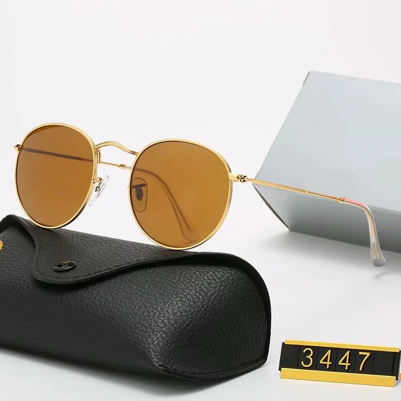 Classic Design Brand Round Sunglasses UV400 Eyewear Metal Gold Frame Bans Glasses Men Women Mirror glass Lens Sunglasses with box