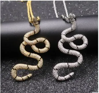 Luxury Mens Necklaces Iced Out Snake Pendant Necklace: Gold