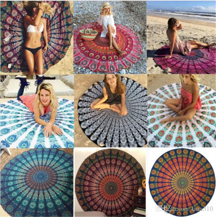 Okrągłe style plażowe Mandala ręczniki drukowane gobeliny Hippy Boho obrus czeski ręcznik plażowy obejmuje szal plażowy Wrap IA535