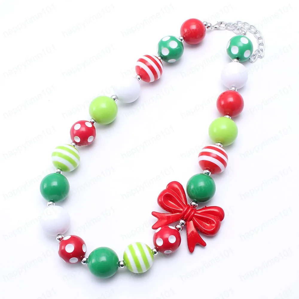 Nouveau Noël Bébé Enfant Chunky Collier Joli Arc Rouge Fille Enfants Bubblegum Chunky Perle Collier Enfants Bijoux