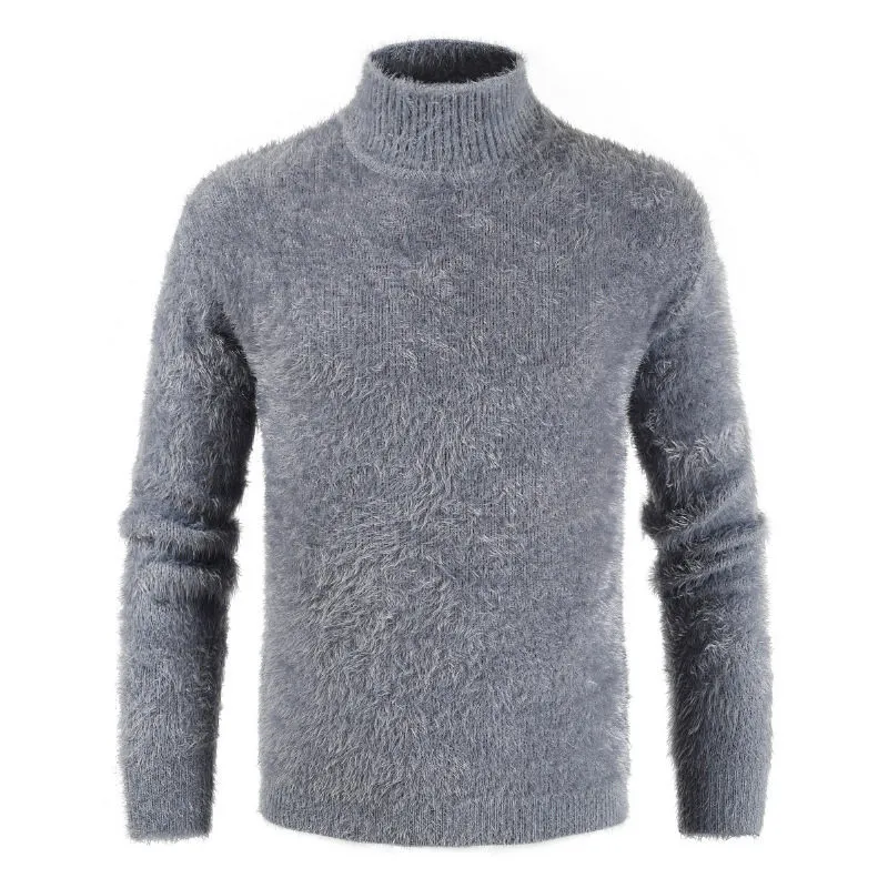 Suéter masculino de gola alta tricotada de lã de caxemira, suéter de inverno masculino de manga comprida, pulôver casual inferior