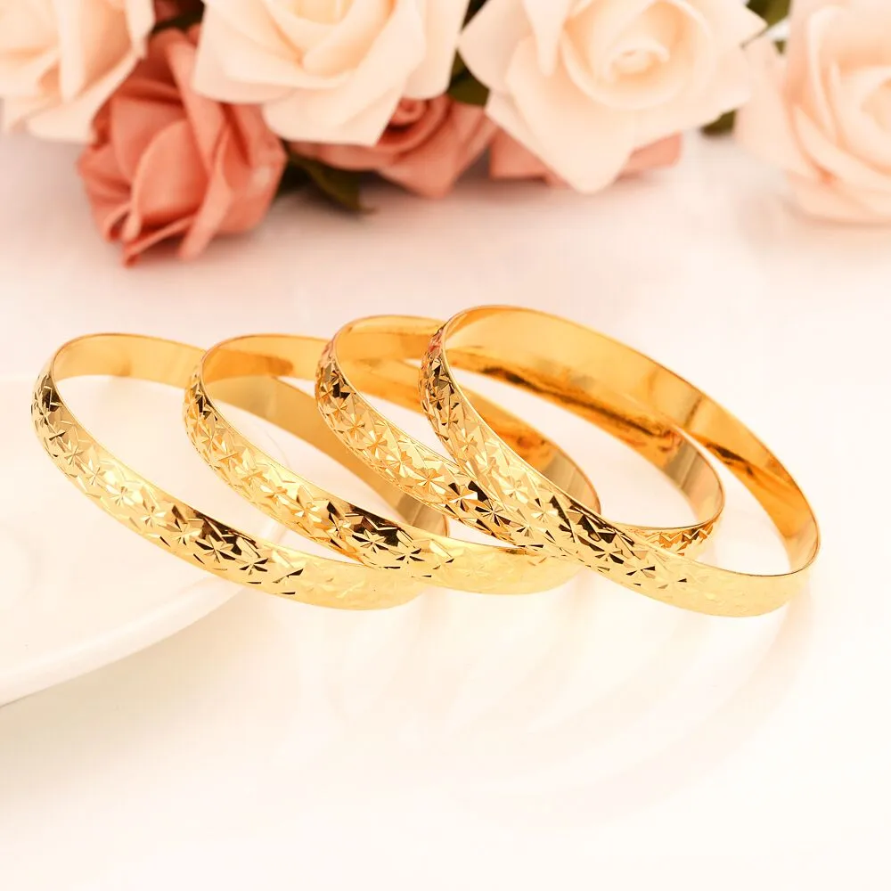 Fashion Dubai Rice character Bangle Jewelry 18 K Yellow Fine Solid Gold Filled Dubai Bracelet Women Africa Arab Items