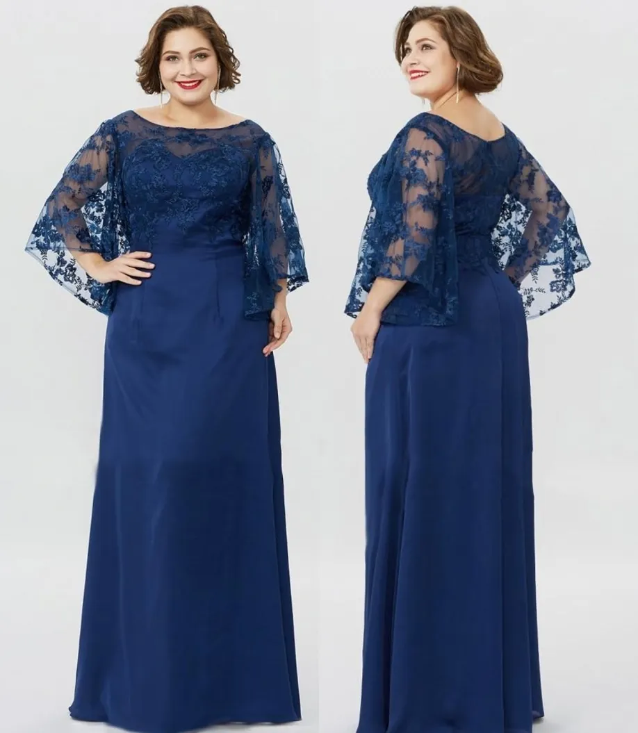 Plus Size Kleider für die Brautmutter, Juwelenausschnitt, Spitzenapplikation, Mutterkleid für Hochzeiten, Sweep-Zug, formelle Kleider für Mütter