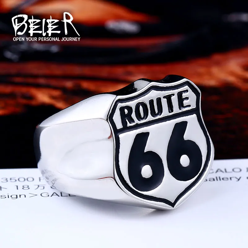 Beier new store 316L Stainless Steel ring high quality USA Biker Road ROUTE 66 Ring For Men Motor Men's Jewelry LLBR8-126R