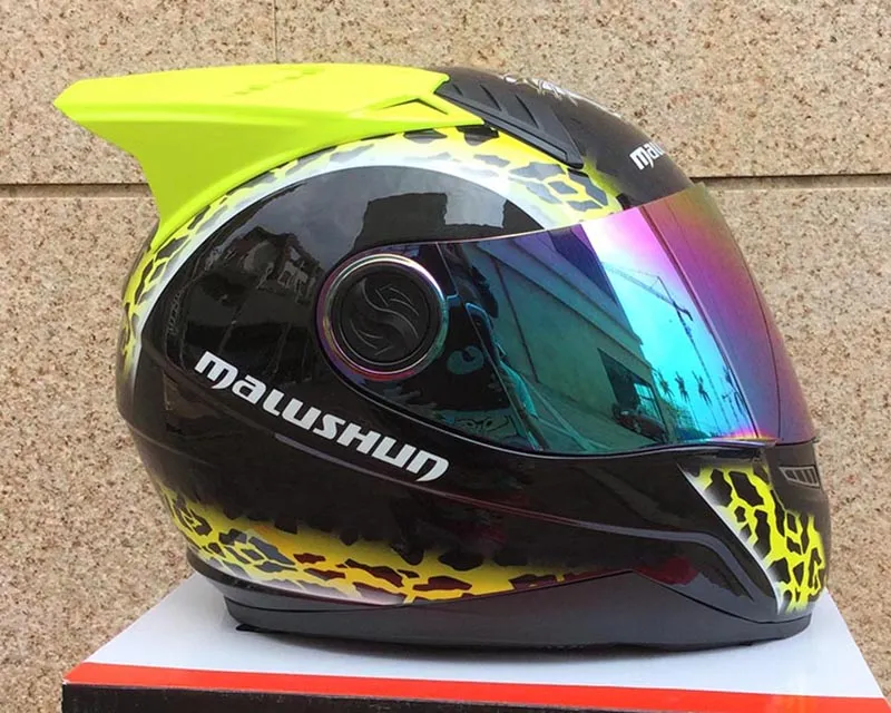 sixhelmets leopard best 古着　バイカー　アメカジ MALUSHUN Leopard Print Motorcycle Helmet with Horns, ABS