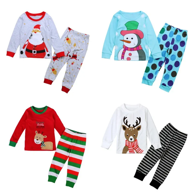 Kinderkerstnachtkleding Peuter Cartoon Sneeuwpop Pyjama Set Baby Kerst Top T-shirt Broek Broek Pyjama Sets