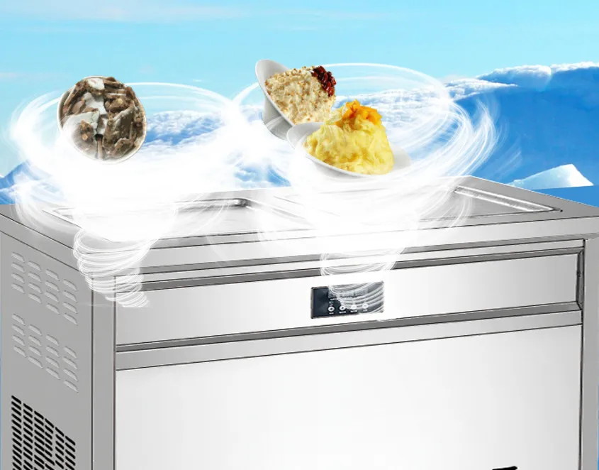 Machine commerciale de yaourt frit de réfrigération entièrement automatique Machine automatique de yaourt frit Machine de crème glacée de rouleau de machine de crème glacée