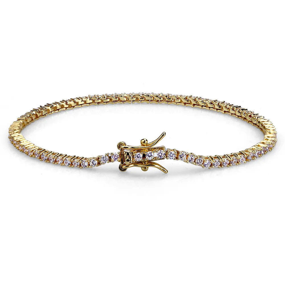 Philip Jones Bracciale Tennis Placcato Oro 2mm – Regolabile Con Cristalli Zircondia – Regalo In Sacchetto Lussuoso - 2