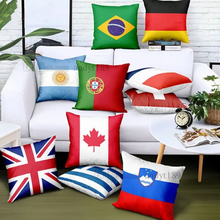 45 * 45cm drapeau coussin Taie d'oreiller Le seul côté impression Literie canapé canapé Taie d'oreiller couverture monde décoration de la maison T2I5060