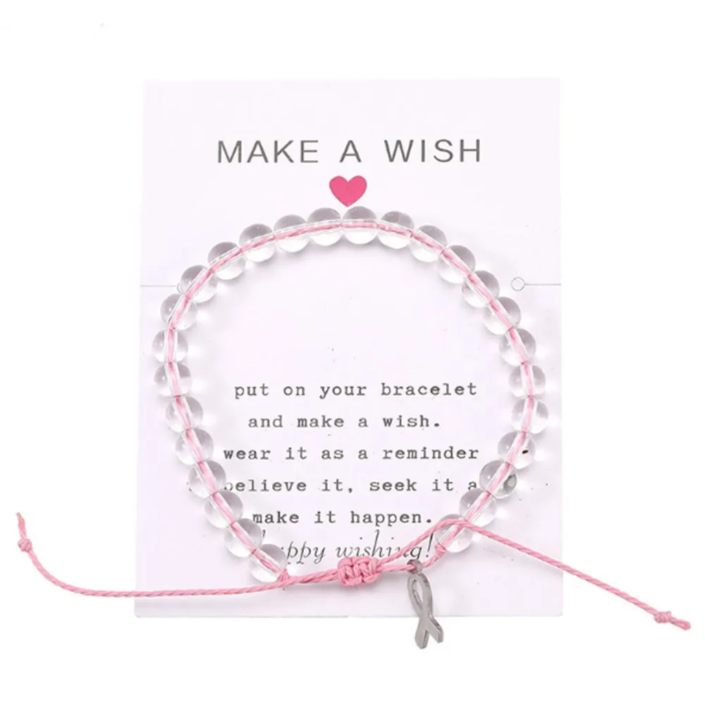 Acquista Nuovo Bracciale Per La Consapevolezza Del Cancro Al Seno Da Donna Regalo Braccialetti Con Perline Con Ciondoli A Nastro In Acciaio Inossidabile Regolabili Con Corda Rosa