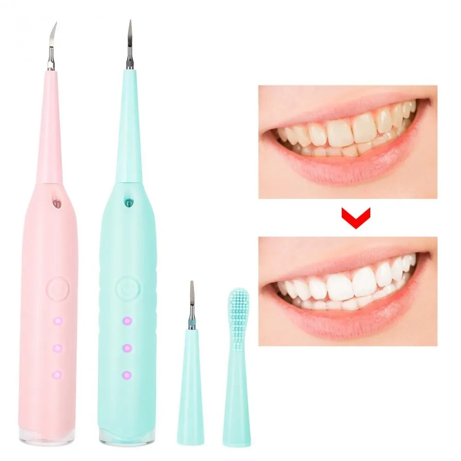 Dentes Whitening Portátil Sonic Sonic Dental Dental Dental Cálculo Cálculo Removedor Manchas Cabeça do raspador + Toothbrush Dental Ferramentas