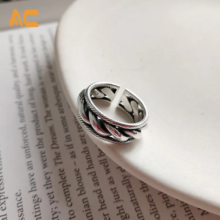 Bague tressée en argent sterling 925 au design simple, dernière mode, pour femmes et hommes, à offrir et à porter au quotidien