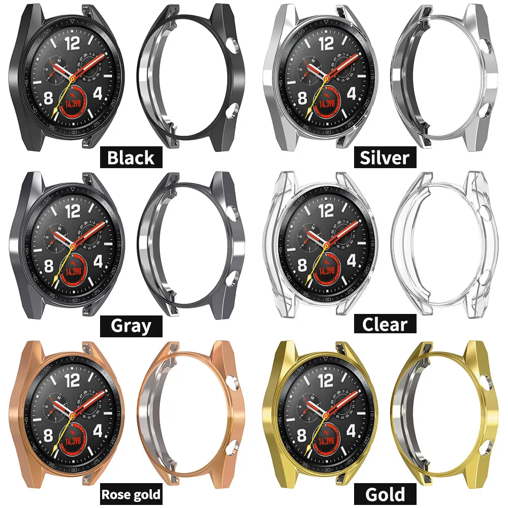 Soft Ultra-Slim TPU Ochrona silikonowa Pełna skrzynka dla Huawei Watch GT Protector Wymiana Wymiana Pasek Inteligentny Zegarek Akcesoria