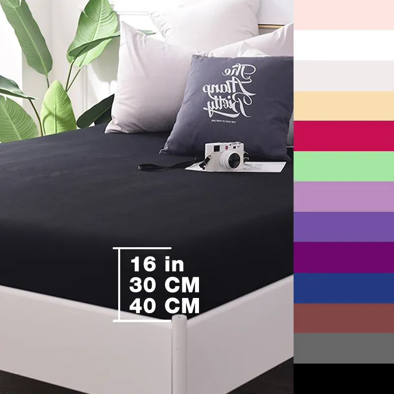 Custom 600TC Cotton  Solid Fitted Sheet Bedsheet Bed Sheet With Elastic Band 1PCS Bedding Sheets 160x200 90x200 Black