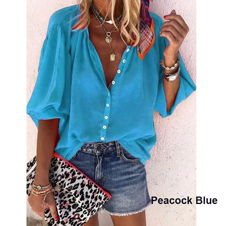 2019 Camisas De Mujer Verano Otono Casual Blusa De Gasa Con Cuello En V Tops Y Blusas Para Mujer Blusa De Manga Larga Para Mujer Camisa De 8 71 DHgate