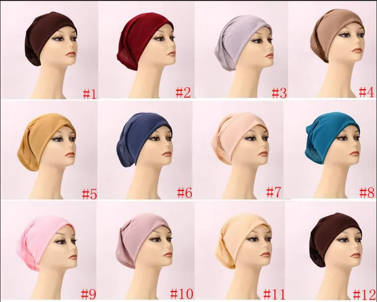 Мусульманские женщины Внутренние Hijab Headscarf Cap Cap Islamic Modal Caperf Hats Hot Ninja Carrf Ramadan Растягивающие хлопковые капоты Caps A772