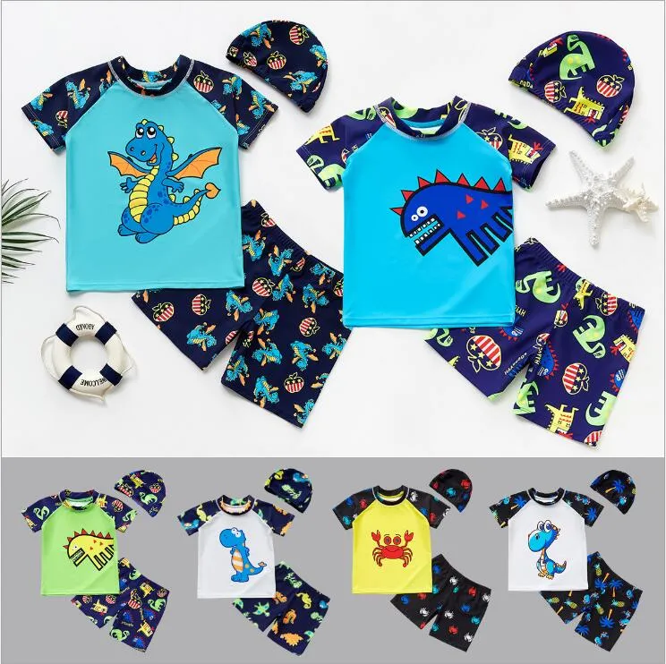 Kids Badpakjes Baby Badpak Wetsuit Boys Cartoon Dinosaurus Zwem Caps Zwemmen Trunks Meisje Diving Pak Zonnebrandcrème Swimwear Surf Suit B5697