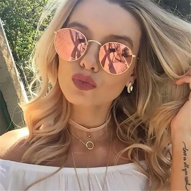 Gafas de sol redondas de diseño de marca de lujo para mujer y hombre, gafas de sol de espejo Retro Vintage de diseñador de marca para dama, gafas de sol para mujer