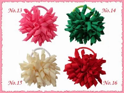 Girl 4" korker Hair bows clips curly grosgrain ribbon ponytail Corker satin hairband flowers bobbles hair ties elastic headband 20pcs PD007