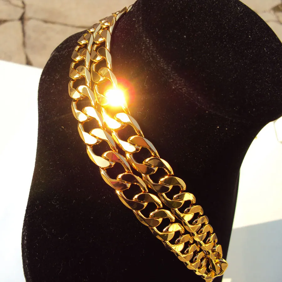 Men's Deluxe 22 K 23 K 24 K THAI BAHT YELLOW Solid GOLD AUTHENTIC FINISH NECKLACE Curb Cuban Chain 24" Jewelry N 03