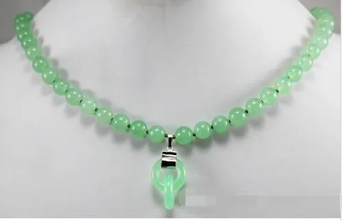 ¡Noble! 8MM verde claro Jades colgante collar joyería de moda 18''