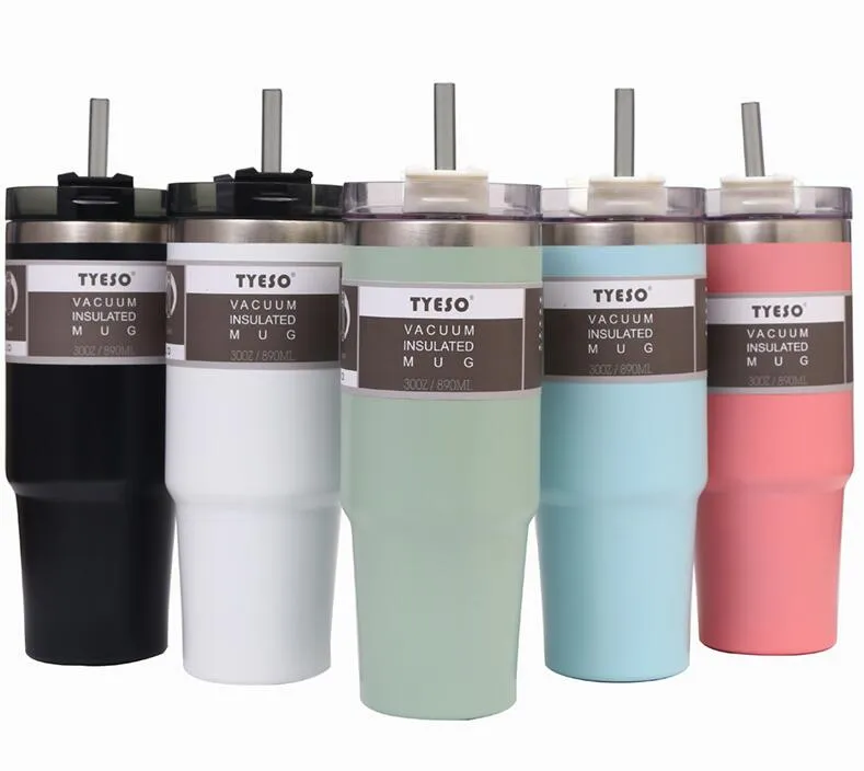 Neuer Stil 20oz 30oz Tumbler doppelwandiger Edelstahl vakuumisoliert große Reisebecher Kaffeetassen mit spritzwassergeschützten Deckeln Strohhalme