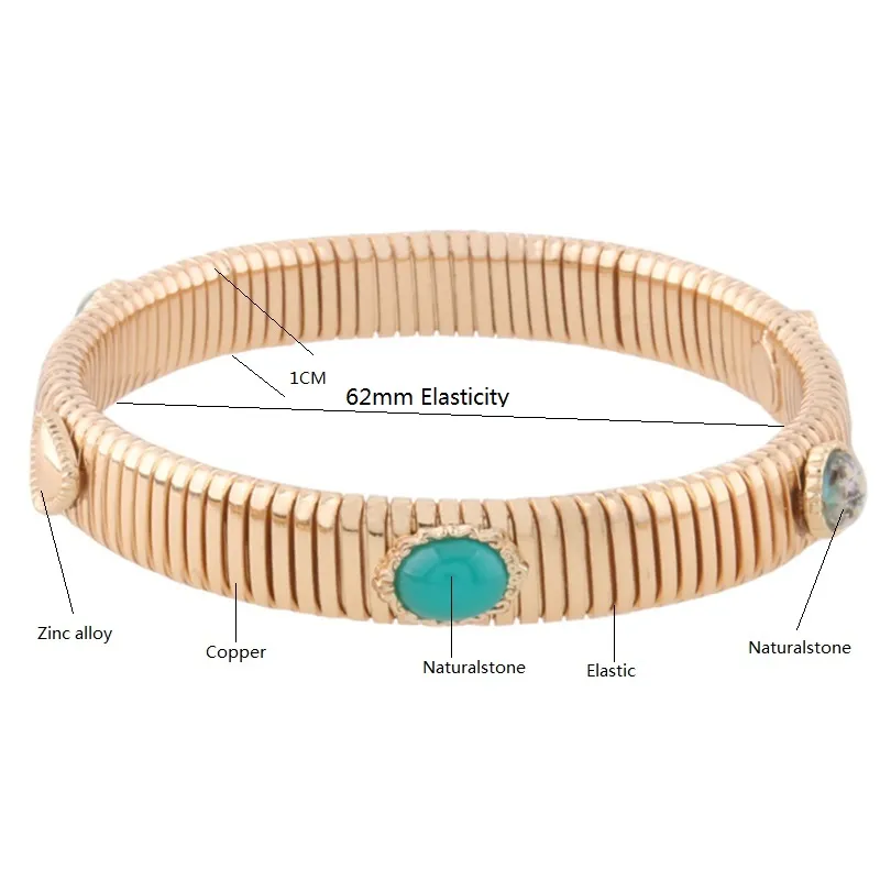 Spring Chain Armband Copper Natuursteen Armbanden Bohemen De Madera Pulseira Estrela de Cinco Elastic Perles