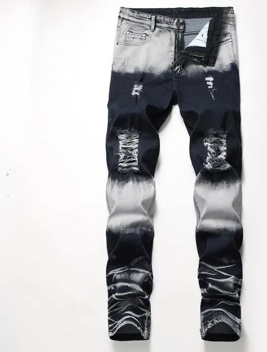 Fashion-2019 Runway Distressed Slim Elastic Jeans Hip Hop Washed Skateboard Trouers Streetwear Trousers PLUS SIZE