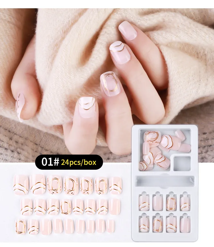 Tamax nat006 24 stks Kleurrijke Herbruikbare Valse Kunstmatige Nail Tips Afneembare Nagels Art Extension Tips met UV GEL Coated Reatil Box-pakket