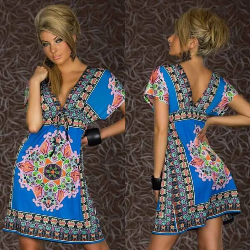 Senhoras Ver o Estilo Vintage 50 S Vestido Coreano Sexy Vestido de Festa Roupas Baratas China Mulheres Ver o Praia Vestido Casual Bohemia Impresso
