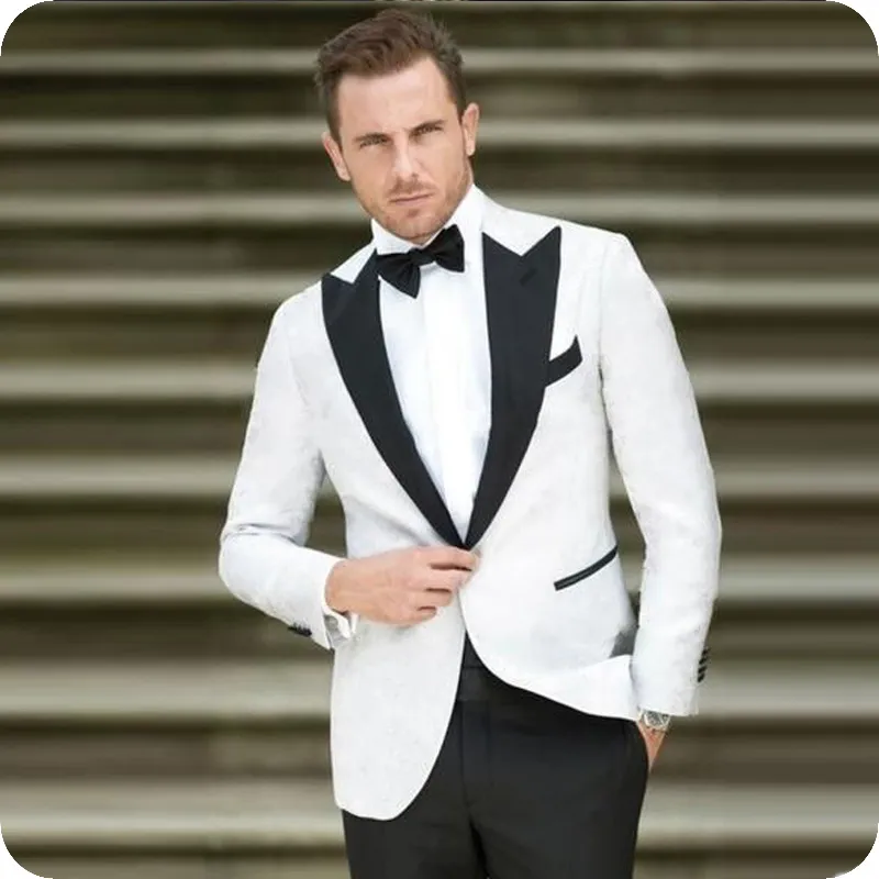 Blanc Noir Homme Costumes pour le mariage Blazers Prom a atteint un sommet Lapel Porter Groom Tuxedo 2Pieces Manteau SOIRÉE Slim Fit formelle Terno Masculino