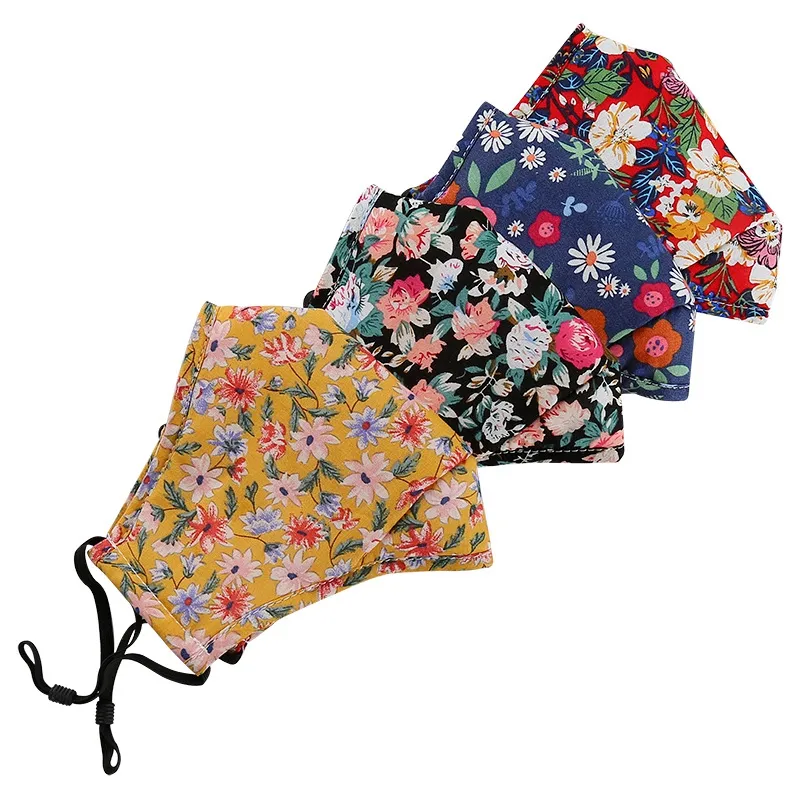 Floral Print Mask with Breathing Valve Cotton Breathable Mouth Masks PM2.5 Anti Dust Mask Reusable Protective Face Cover GGA3418