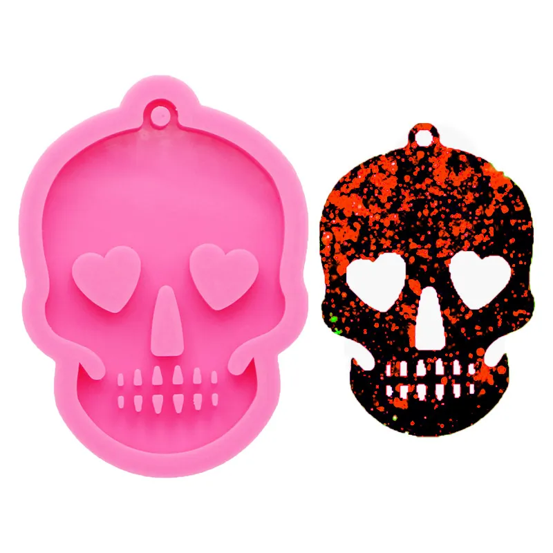 Halloween Shiny Ghost Head Skull Portachiavi in silicone Stampo in silicone Stampo per gioielli fai da te Creazione di gioielli in resina epossidica Stampo per decorare torte Strumenti artigianali di zucchero