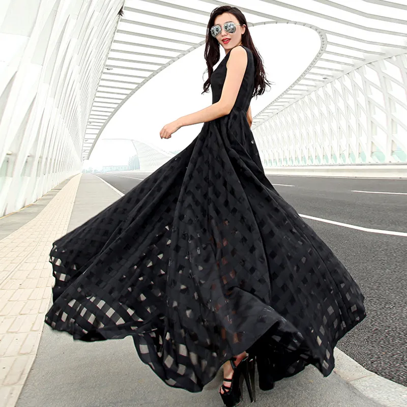 chinese dress ladies Womens Black&White Maxi Dress Long Sleeve Crewneck Long Dress Color Block  Flowy Aline Dress with Large Hemlines (US, Alpha, Small, Regular, Regular,  Black/Apricot) at Amazon Women's Clothing store main image 1