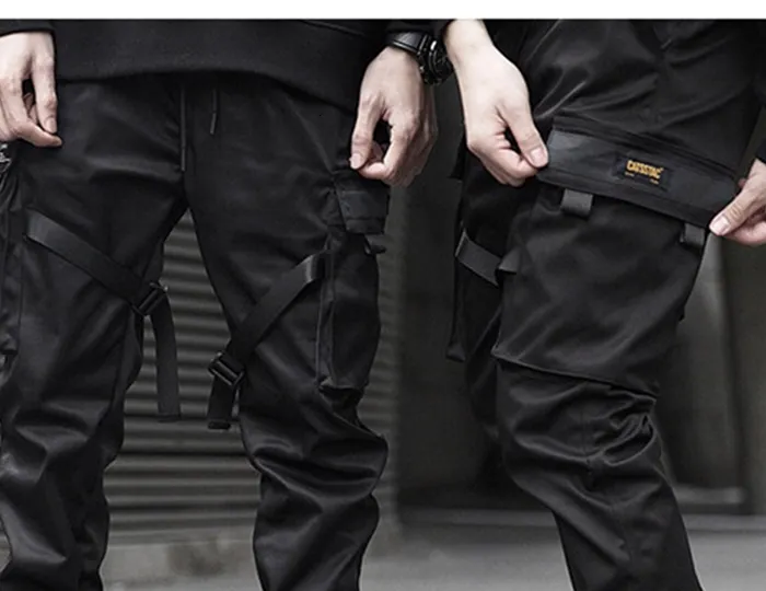 Aelfric Eden Men Ribbons Cargo Pants Black Pocket Casual Streetwear ...