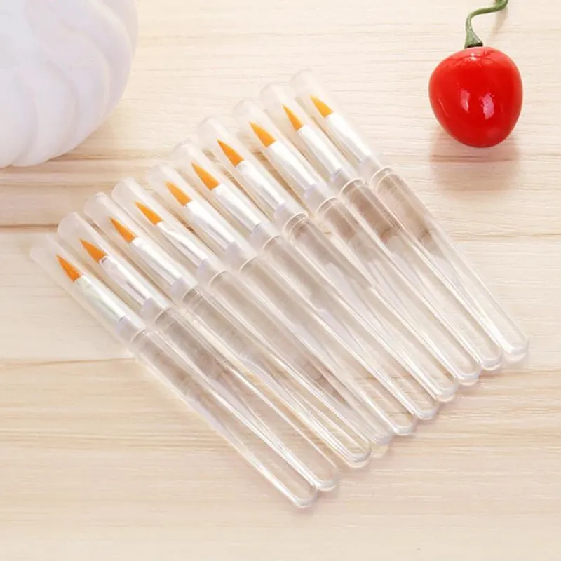 Lip Makeup Brush With Lid Transparent Small Size Lip Brush Yellow Fiber Wool Brush For Professional Lip Beauty F3628