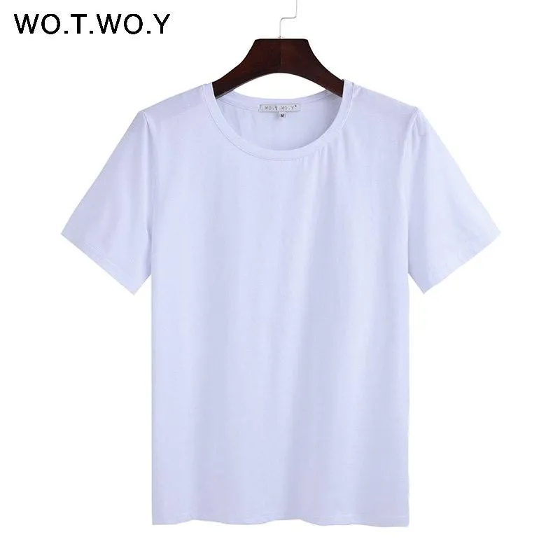 2018 Summer Cotton T Shirt Women Loose Style Solid Tee Shirt Female Short Sleeve Top Tees O-Neck T-shirt Women