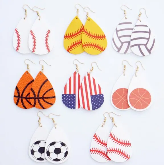 Boucles d'oreilles en cuir Pu pour femmes, sport de Football, Rugby, drapeau américain, accessoires de mode, bijoux 8 styles