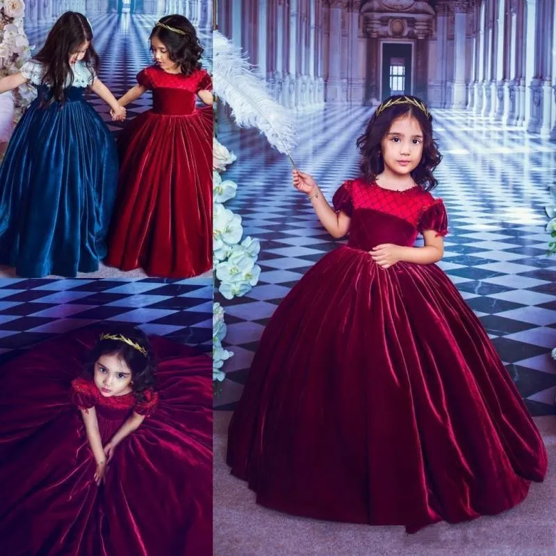 Classy Vintage Princess Burgundy Velvet Long Prom Dress