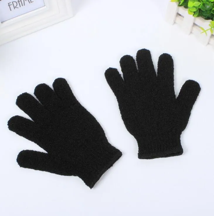 Kleur Zwart Peeling Glove Scrubber Vijf Vingers Exfoliating Tan Removal Bath Mitts Paddy Soft Fiber Massage Bath Glove Cleaner LX1193