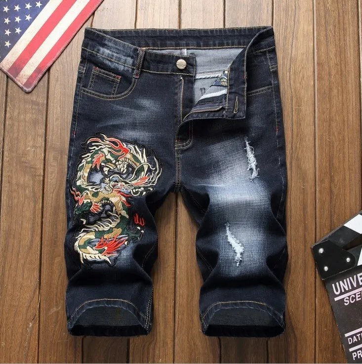 Jeans corti Uomo Slim Jeans estivi per uomo Biker Fashion Short Rock Revival Jeans