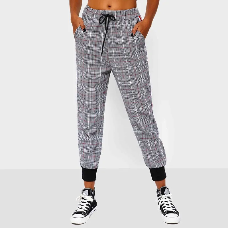 Grey plaid joggers sale