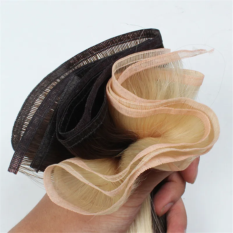 Наращивание волос Remy, человеческие волосы, плетение, плоский уток, шелковая лента, пучки волос, ультратонкий уток, черный, коричневый, блонд, 99J, винно-красный цвет